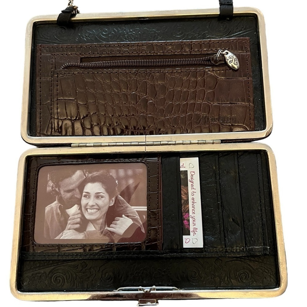 NWOT Brighton Brown Croc Embossed Leather Hinged Wallet Card Case on Chain - Picture 3 of 4